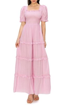 MELLODAY Puff Sleeve Tiered Dress in Light Pink