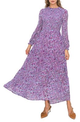 MELLODAY Smocked Long Sleeve Midi Dress in Purple
