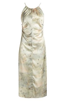 MELLODAY Tie Dye Satin Midi Dress in Ivory Multi