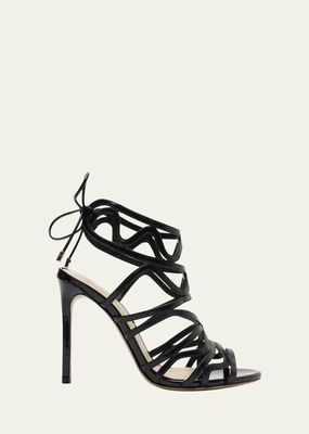 Melody Leather Caged Ankle-Tie Sandals