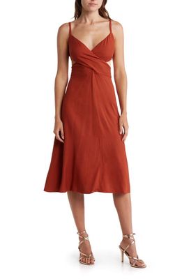 Melrose and Market Cross Front Cutout Midi Dress in Brown Spice