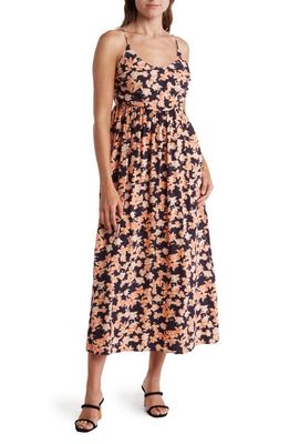 Melrose and Market Ruched Bodice Maxi Dress in Navy- Pink Floral Phase