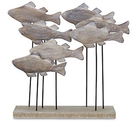 Melrose Carved Wooden Fish School with Metal Ac cents