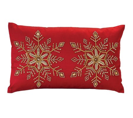 Melrose Gold Snowflake Pillow 20"L x 12"H Polye ter