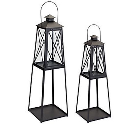Melrose Metal Lantern with Tapered Stand - Set of Two