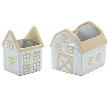 Melrose Mini Porcelain House and Barn Planter - Set of Two
