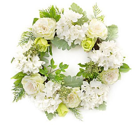 Melrose Peony & Hydrangea Floral Wreath w/Mixed Greenery 21"