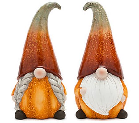 Melrose Terra Cotta Pumpkin Gnome with Ombre Ha t - Set of 2