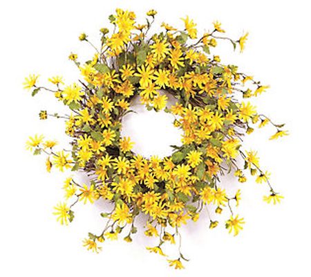 Melrose Yellow Daisy Floral Twig Wreath 23"D