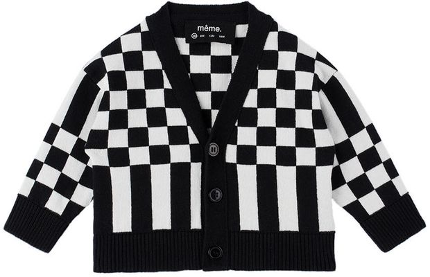 même. Baby Black & White Checker Stripe Cardigan