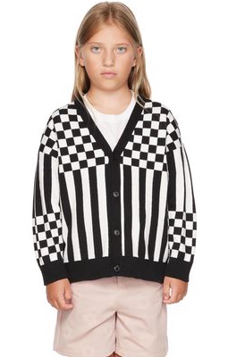 même. Kids Black & White Checker Stripes Cardigan