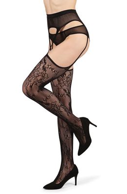 MeMoi All-in-One Lace Suspender Tights in Black