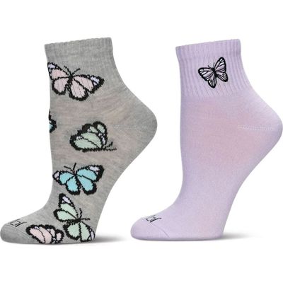 MeMoi Assorted 2-Pack Decorative Athletic Quarter Socks in Charcoal Gray/Lavender 