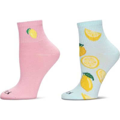 MeMoi Assorted 2-Pack Decorative Athletic Quarter Socks in Pink Confetti/Mint 