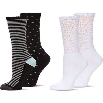 MeMoi Assorted 4-Pack Diabetic Crew Socks in Black/White Beige 