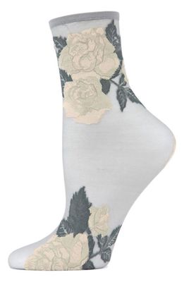 MeMoi Beauty Rose Garden Sheer Ankle Socks in Alloy