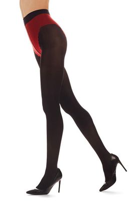 MeMoi Cheeky Heart Opaque Tights in Black-Red