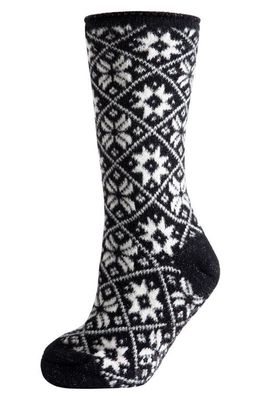 MeMoi Holiday Snowflake Fleece Lined Crew Socks in Black