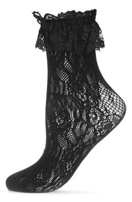 MeMoi Lace Ruffle Cuff Ankle Socks in Black