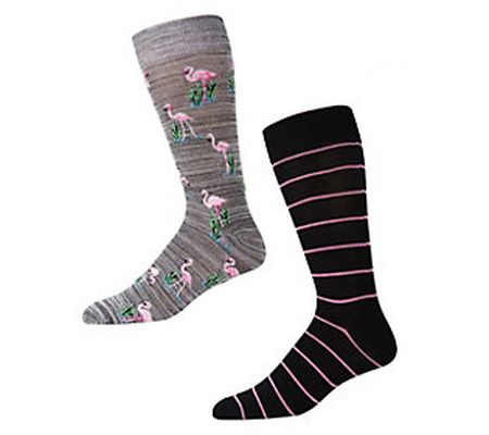Memoi Men's Bamboo Blend Flamingo Crew Socks 2- Pack
