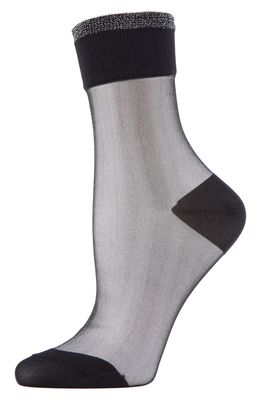 MEMOI Metallic Tipped Sheer Ankle Socks in Black/Silver