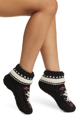 MeMoi Nordic Flake Fleece Lined Slipper Socks in Black
