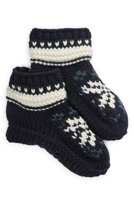 MeMoi Nordic Flake Fleece Lined Slipper Socks in Navy