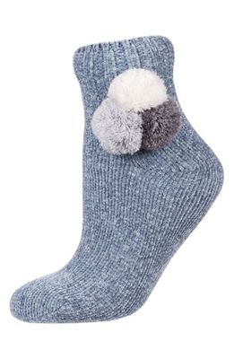MeMoi Pompom High Pile Fleece Lined Socks in Denim