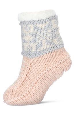MeMoi Snowflake Border Faux Shearling Slipper Socks in Blush