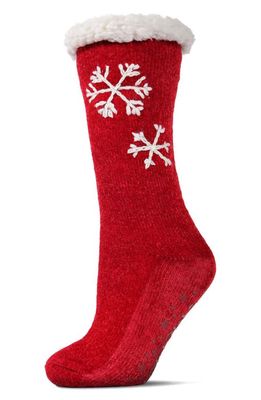 MeMoi Sweet Snowflake Tufted Fleece Lined Crew Socks in Red