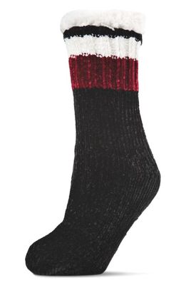MeMoi Varsity Chenille Fleece Lined Slipper Socks in Black