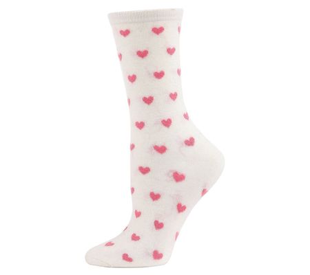 Memoi Women's Heart Print Cashmere Blend Crew S ocks