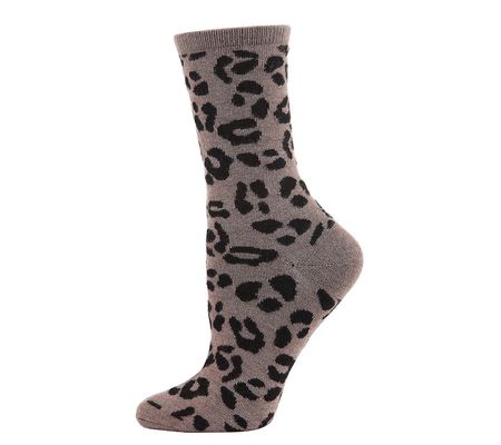 Memoi Women's Leopard Animal Print Cashmere Ble nd Crew Socks
