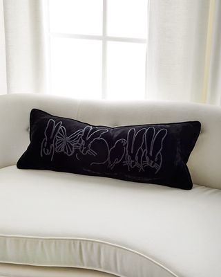 Menagerie Hand-Embroidered Velvet Pillow, 14" x 36"