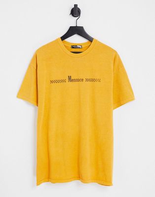 Mennace oversized T-shirt in dark yellow with lucky lanes print