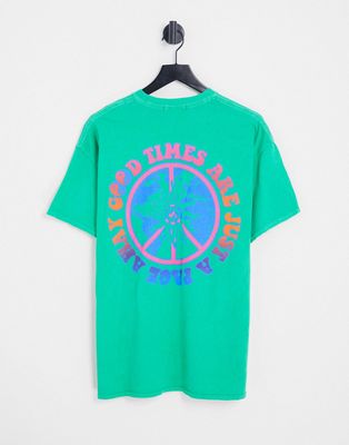 Mennace oversized T-shirt in green with good times print