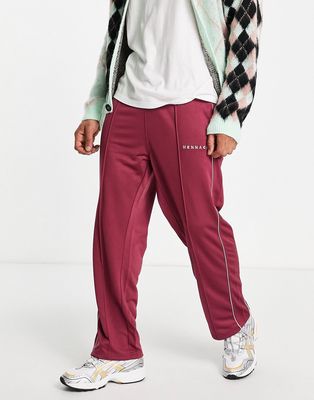 Mennace straight leg sweatpants in burgundy with off-white side stripe-Red