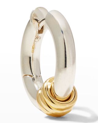 Men's 13mm Thick Hollow Hoop Earring in Sterling Silver with Yellow Gold Accents, Single