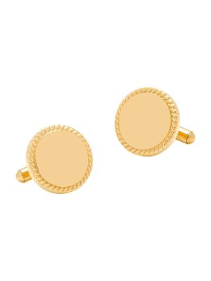Men's 14K Gold Plated Rope Border Round Engravable Cufflinks - Gold - Gold