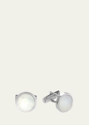 Men's 14K White Gold Mother-of-Pearl Round Cufflinks