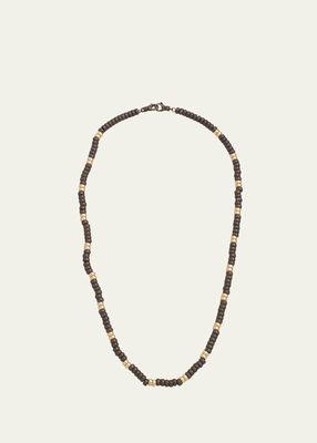 Men's 14K Yellow Gold Blackened Sterling Silver Beaded Necklace