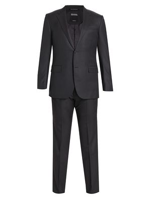 Men's 15Mil Herringbone Two-Button Wool Suit - Black - Size 40