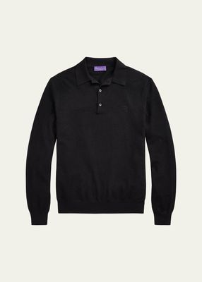 Men's 18GG Fine-Knit Silk Cotton Long-Sleeve Polo Sweater