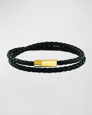 Men's 18K Gold-Plated Rigato Leather Double-Wrap Bracelet