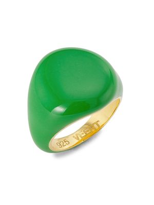 Men's 18K Gold Vermeil & Enamel Round Signet Ring - Green Enamel - Size 9 - Green Enamel - Size 9