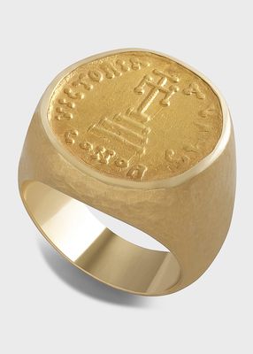 Men's 18K Hammered Yellow Gold Victoria Coin Ring