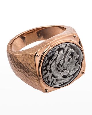 Men's 18k Rose Gold Alexander The Great Coin Ring, Size 10.5