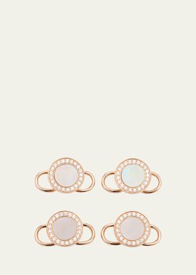 Men's 18K Rose Gold Mother Of Pearl and Diamond Tuxedo Studs