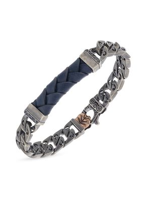 Men's 18K Rose Gold Vermeil, Sapphire, Silver, & Leather Flame Tongue Chain Bracelet - Blue - Size Medium - Blue - Size Medium