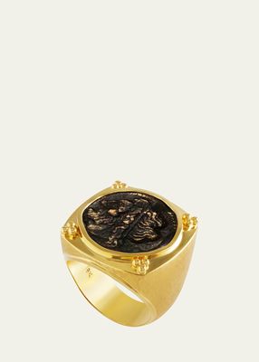 Men's 18K Yellow Gold Authentic Neptune Coin Ring